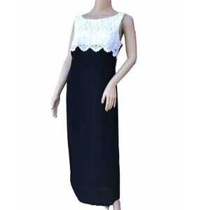 Jessica Scott McClintock Formal Long Black Gown White Lace Size 8 10 Vtg 80s 90s